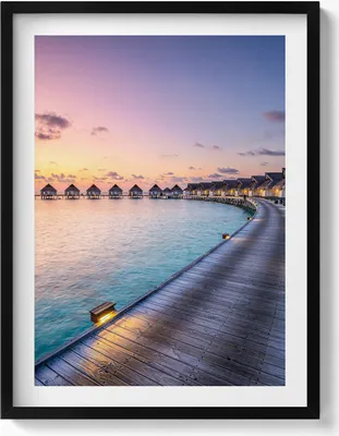 Produktbild von Sonnenuntergang auf den Malediven– Wandbild mit Rahmen – Gerahmtes Bild  – Wanddekoration – 60x80 cm –  Schwarz Rahmen