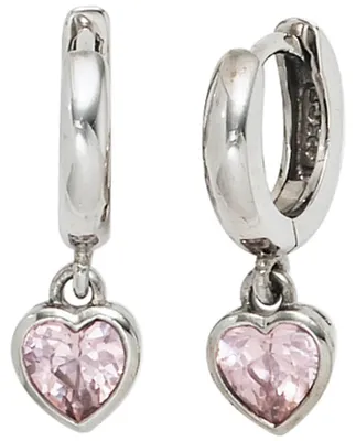 Produktbild von Ohrringe Ohrhänger Creolen Herz Herzen mit Zirkonia rose 925 Silber