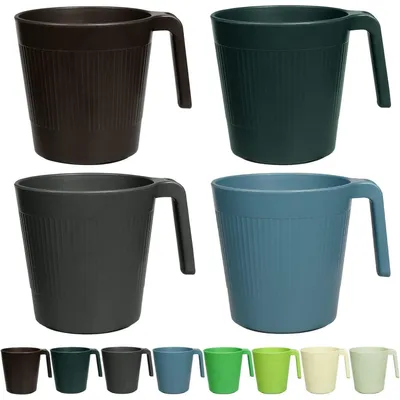 Productafbeelding van Herbruikbare tassen met handvat, 500 ml, set van 8, donker plastic, geschikt voor magnetron en vaatwasser