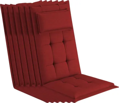 Produktbild von sunnypillow 6 Stück Gartenstuhlauflagen mit abnehmbarem Kopfpolster 120 x 50 x 9 cm Hochlehner Auflage Polsterauflagen Stuhlauflage Rot