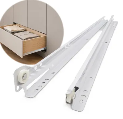 Obrázek produktu pro Euro Tische® – Vodicí ližiny pro zásuvky, 350 mm [CELO VYSOUVATELNÉ, KULIČKOVÉ LOŽISKA] – Vodicí ližiny pro zásuvky, bílé, nosnost až 20 kg, 1 pár