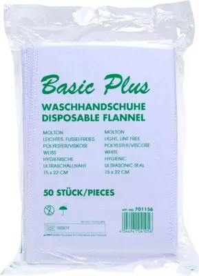Produktbild von Basic Plus - Waschhandschuhe - leicht, fusselfrei, weiss - 50 Stück