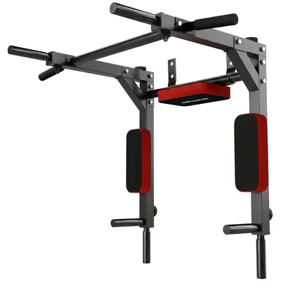 Produktbild von Wand-Klimmzugstange, 2-in-1 Profi-Klimmzug- und Dipstation für das Heimtraining, bis 200 kg, Rot