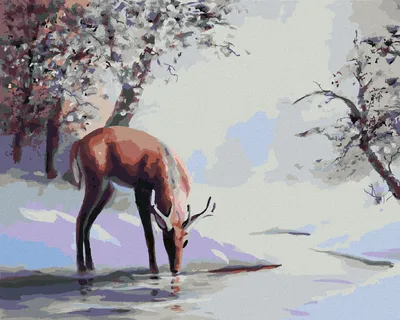 Image de Zuty - Peinture par numéros - CERF BOIVANT À UN RUISSEAU EN HIVER (D. RUSTY RUST), 40 x 50 cm, sans cadre et sans toile tendue
