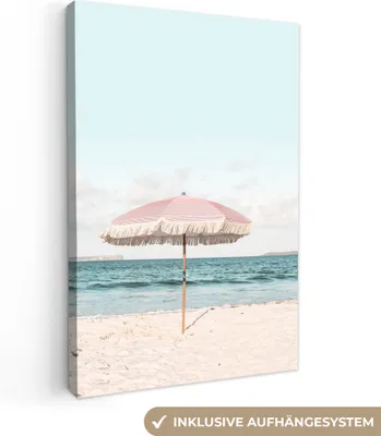 Produktbild von OneMillionCanvasses® - Leinwandbilder - 90x140 cm, Sonnenschirm - Strand - Meer - Wolken, Wandbilder Kunstdruck Wanddekoration - Foto auf Leinwand - Gemälde auf Holzrahmen - Wandschmucke - Schlafzimmer