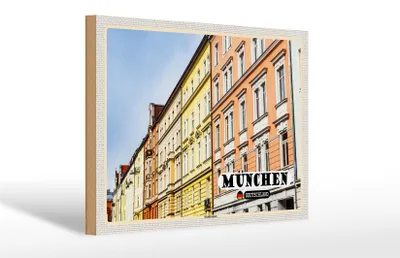 Produktbild von Holzschild Städte München Haidhausen Gebäude 30x20cm