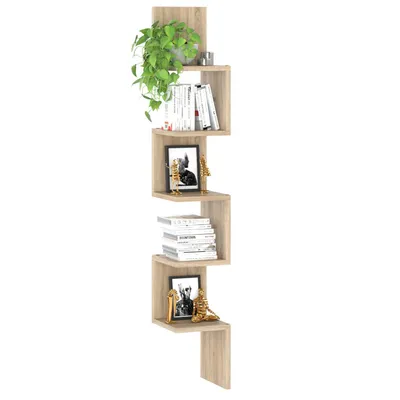 Zdjęcie produktu dla STIV Möbel | Półka Narożna Wisząca 22,2×22,2×142,2 cm Dąb Sonoma | Regał Ścienny 5 Półek na Książki, Zabawki, Dekoracje