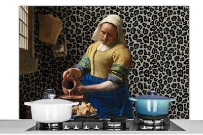 Produktbild von KitchenYeah®  Spritzschutz Küche - Küchenrückwand - Wandschutz für Herd und Spüle - Milchmädchen - Kunst - Pantherdruck - Vermeer - Gemälde - Alte Meister 120x80 - Alu-Dibond (Alternative zum Spritzsc