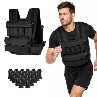 Produktbild von KOMFOTTEU Gewichtsweste 20 kg, verstellbare Trainingsweste für Herren und Damen, strapazierfähige Laufweste mit 20 Sandsäcken für Krafttraining, Fitnessstudio & Crosstraining, schwarz