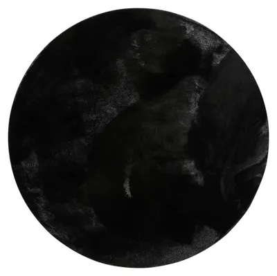 Produktbild von benuta Basic Kunstfaser Fellteppich Furry - Schwarz rund 160 cm - Weicher Wohnzimmerteppich - Anti-Rutsch-Rückseite - Waschbar - Für Fußbodenheizung geeignet