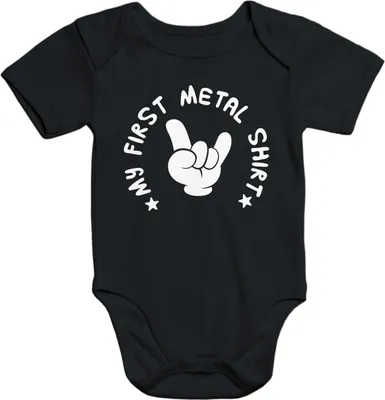 Produktbild von Kurzarm Baby Body My First Metal Shirt Hardrock Heavy Metal Baumwolle Moonworks® schwarz 12-18 Monate
