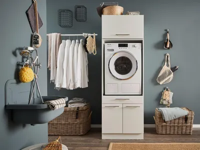 Produktbild von Mehrzweckschrank-Set >LAUNDREEZY< in weiß, Holzwerkstoff - 67,5x200x67,5 (BxHxT)