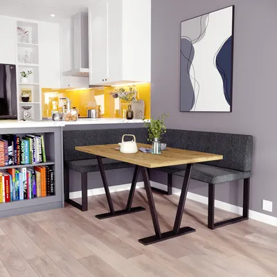 Produktbild von Eckbank AKIKO METAL mit Tisch 196x142 links - Eckbankgruppe für Ihrem Esszimmer, Küche modern, Sitzecke, Essecke. Perfekt für Küche, Büro und Rezeption