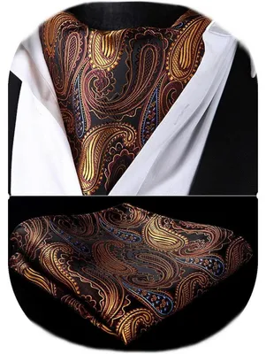 Productafbeelding van Sjaal en zakdoek set voor heren, paisley print, bruin, jacquard geweven