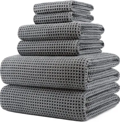 Produktbild von DigiRigi® Mikrofaser-Handtuchset, 6-teilig – schnelltrocknend & fusselfrei, Waffelstruktur, sehr groß 152 x 76,2 cm, Grau