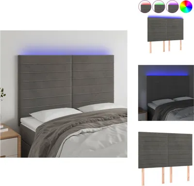 Produktbild von vidaXL LED Kopfteil Dunkelgrau 144x5x118/128 cm Samt -  Kopf- & Fußenden