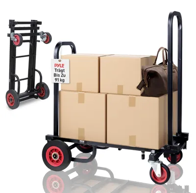 Produktbild von Pyle Transportwagen Klappbar, Plattformwagen mit R-Trac-Rädern & Bremse & Rutschfester Fläche, Bis 90Kg, Ideal für Lieferung, DJ Equipment, PA