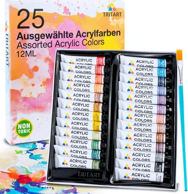 Produktbild von Tritart Acryl-Farben-Set HOCHWERTIG | Malfarben Tuben 25 x 12ml | Acrylic Paint