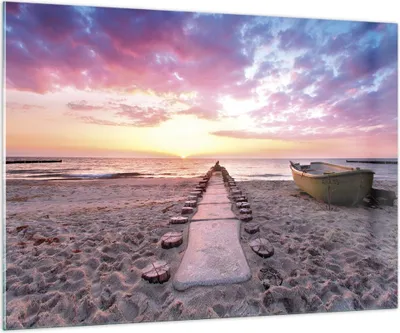 Produktbild von Bilder auf glas - Einteilig - Boot Strand Himmel - 100x70cm - Glasbilder - Wandbilder - Bilder - zum Aufhängen bereit - Wanddekoration aus Glas - Glas Bilder - Wandbild auf Glas - GAA100x70-5064