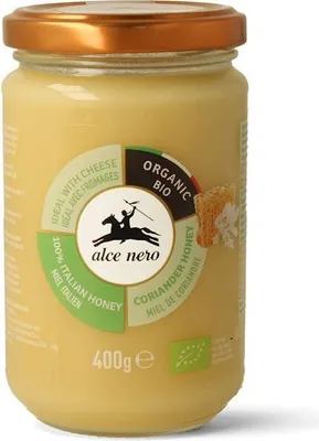 Produktbild von Alce Nero  Honig Korianderblüten 400 g, Koriander-Honig, 400 g, Italien, 331 kcal, 1408 kJ, 83 g