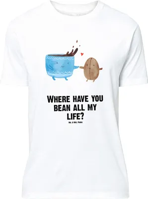 Produktbild von Mr. & Mrs. Panda Größe L T-Shirt Kaffee Bohne - Weiß - Geschenk, Genuss, Kaffeebohne, Glück, Shirt, Zufriedenheit, mit Spruch, Tshirt, Lustige Sprüche
