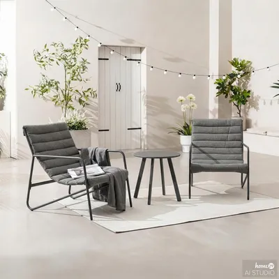 Produktbild von home24 Balkonset - 3-teilig - Stahl / Bouclé