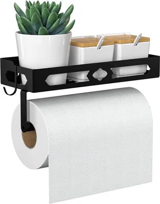Produktbild von Famanu Kräuterregal mit Küchenrollenhalter - Wandmontage - Kräuterorganizer - schwarz