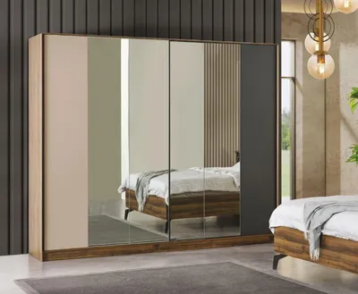 Produktbild von Schlafzimmer Luxus Kleiderschrank Spiegel Holz Design Schrank Modern Möbel