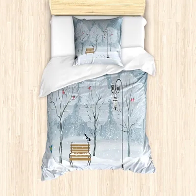 Produktbild von ABAKUHAUS Weihnachten Mantele, Schnee in Park Weihnachtsbaum, Milbensicher Allergiker geeignet mit Kissenbezügen, 135 cm x 200 cm - 80 x 80 cm, Blau Weiss