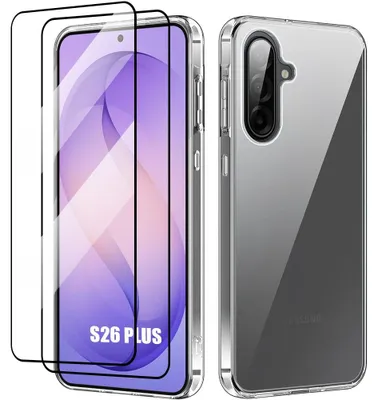 Image de Coque + 2 Verres Trempés pour Samsung Galaxy S26 Plus, Silicone Antichoc Anti-Rayures Ultra Slim Transparent