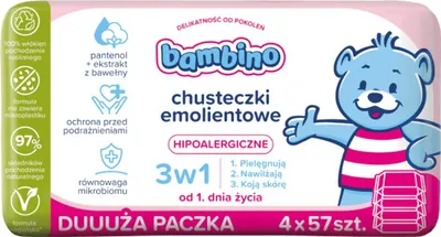 Zdjęcie produktu dla Bambino Chusteczki emolientowe 3w1 4x57 szt.