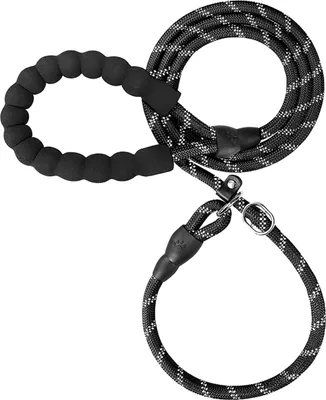Obrázek produktu pro Vodítko pro psy Slip Lead - Robustní a reflexní lanové vodítko s pohodlnou rukojetí - Výcvikové vodítko proti tahání - (1,5 m, černé)