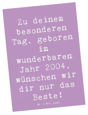 Produktbild von Mr. & Mrs. Panda Postkarte Spruch 2004 Geburtstag - Lavendeltraum - Geschenk, Happy Birthday, Geburtstagsspruch, Glückwunsch, Geburtstagskind, Grußkarte, Alter, bildkarte