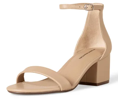 Produktbild von A. Essentials Damen Sandaletten mit Absatz und Zwei Riemchen, Beige Kunstled