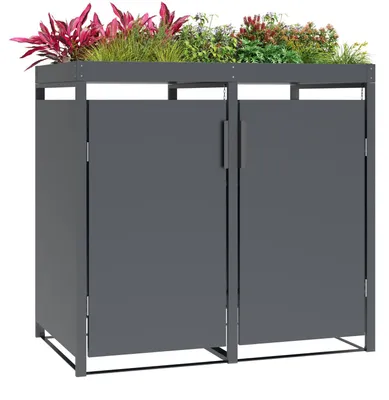 Produktbild von Mülltonnenbox 2-er für 120L + 240L Tonnen, Stahl anthrazit, mit Pflanzkasten