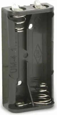 A black battery holder for two AAA batteries.