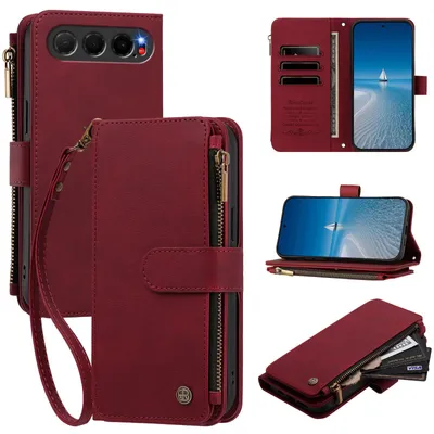 Obrázek produktu pro Pouzdro pro ZTE nubia Air,Polyuretankůže peněženkové pouzdro, na karty, kapsa na zip, stojánek, poutko Červená