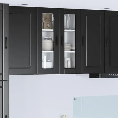 Produktbild von vidaXL Wandglas-Schrank PORTO Schwarz 60 x 31 x 80 cm Holzwerkstoff
