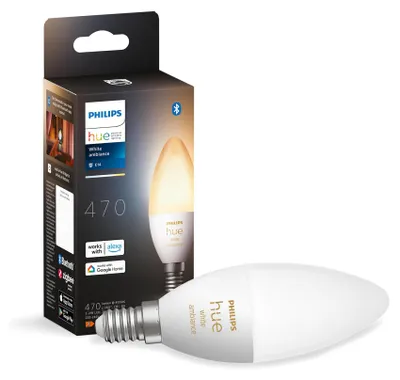 Produktbild von Philips Hue White ambience E14 - Smarte Lampe Kerzenform - 470, Intelligentes Leuchtmittel, Bluetooth/Zigbee, Weiß, LED, E14, B39