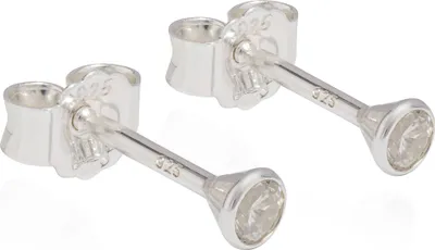 Produktbild von Paar 925er Silber Ohrstecker Ohrringe Ohrhänger Cubic Zirkonia Weiß 3,0mm