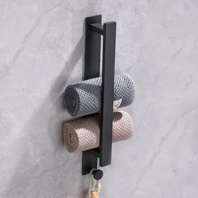 Produktbild von Handtuchhalter Ohne Bohren Handtuchhalter Selbstklebend für Bad mit 2 Handtuchhaken, Handtuchhalter Wand für Badezimmer und Küche,Schwarz
