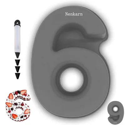 Immagine prodotto di Stampo in silicone a forma di numero 6/9, grande, 25 cm, senza BPA, antiaderente, con decorazioni