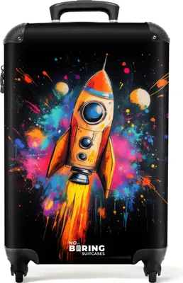 Obrázek produktu pro NoBoringSuitcases.com® Kufr Příruční zavazadlo Kufr na kolečkách Malý cestovní kufr na 4 kolečkách - Raketa ve vesmíru s graffiti - Kabina Velikost < 55x40x23 cm a 55x40x20 cm - Foto kufr - Kabinový kufr - Palubní zavazadloPříruční zavazadlo Kufr 55x35x20 cm, 36L,