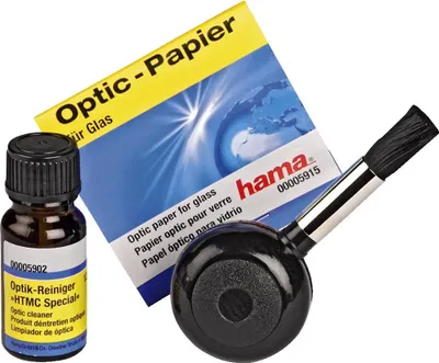 Produktbild von Hama Cleaning Set Optic "HTMC", 3 parts, Geräte-Reinigungsset, Objektive / Glas, 12 ml, Schwarz, 230 mm, 140 mm