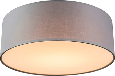 Produktbild von Qazqa led Modern Stoff Deckenleuchte, Deckenlampe - Drum Led - Grau, Rund, 3000K, warmweiß, 30cm, Ideal als Flur, Schlafzimmerlampe und Wohnzimmerlampe