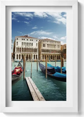 Produktbild von Gondeln Venedig Italien– Wandbild mit Rahmen – Gerahmtes Bild  – Wanddekoration – 20x30 cm – Weiß