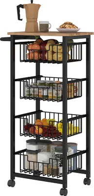 Obrázok produktu pre HOMCOM kuchynský vozík s pracovnou doskou a 4 výsuvnými oceľovými košíkmi