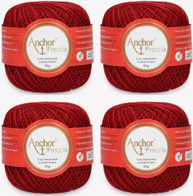Image de 4 pelotes d'Anchor Freccia 6 – Fil de coton fin pour les projets au crochet (couleur 08047)