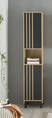 Produktbild von Hochschrank >Vassili< in Schwarz-Eiche Artisan Nachbildung - 38x195x32 (BxHxT)