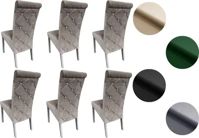 Produktbild von Esszimmerstühle K6 6er Set – Samt Grau/Weiß, gepolsterte Holzstühle, moderne Küchen- & Esstischstühle im skandinavischen Design